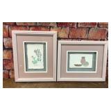 2 VTG FRAMED HAND CAST PAPER DESERT POTTERY ART