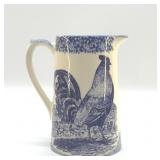 STAFFORDSHIRE ENGLAND BLUE/WHITE ROOSTER PITCHER
