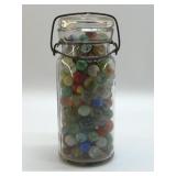 JAR OF VINTAGE MARBLES & SHOOTERS
