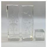 3 CRYSTAL PAPERWEIGHTS