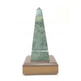 GREEN MARBLE STONE OBELISK ON WOOD BASE