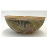 LARGE INCISED POTTERY BOWL LEAF DESIGN