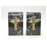 BLACK MARBLE MEDICAL EMBLEM BOOKENDS MONOGRAMMED