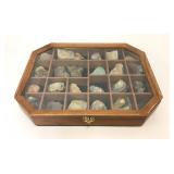 ASSORTED ROCKS & MINERALS GLASS DISPLAY