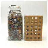 COLLECTION OF POLISHED GEMSTONES ROCKS ATLAS JAR