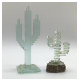 2 CRYSTAL CACTUS SCULPTURES