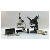 2 STUDENT MICROSCOPES WITH ACCESSORIES