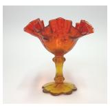 FENTON CABBAGE ROSE STYLE AMBERINA GLASS DISH