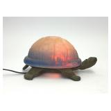 TIFFANY STYLE PINK GLASS METAL TURTLE LAMP