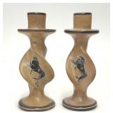 HANDCARVED SOAPSTONE KENYA LIONS CANDLESTICKS