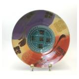 LARGE COLORFUL GEOMETRIC SIGNED ART POTTERY BOWL