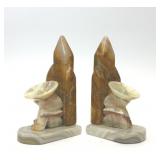 VTG CARVED ONYX STONE SIESTA CACTUS BOOKENDS