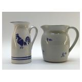 2 BLUE DECORATED PITCHERS