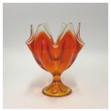 VTG VIKING GLASS PERSIMMON AMBERINA PEDESTAL BOWL