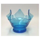 BLUE ART GLASS RUFFLE RIM BOWL PONTIL MARK