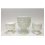 3 VTG MILK GLASS PEDESTAL BOWL PLANTERS