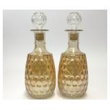 2 VTG MARIGOLD THUMBPRINT LUSTRE GLASS DECANTERS