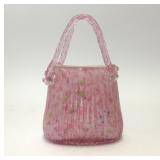 FIFTH AVENUE PINK CONFETTI BLOWN GLASS PURSE VASE