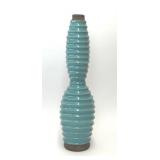 23.5" TALL RIBBED TURQUOISE BLUE POTTERY VASE