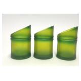 3 GREEN GLASS BAMBOO TEALIGHT CANDLEHOLDERS