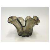 SMOKEY BROWN BLOWN GLASS RUFFLE EDGE BOWL