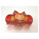 VTG MURANO GLASS ORANGE GOLD FLECK ASHTRAY BOWL