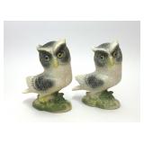2 VTG TEXTURED CERAMIC OWL PLANTERS GLASS EYES