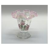 FENTON GLASS TRELLIS PINK CREST VASE