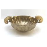 ANTIQUE HAMMERED BRASS HORN HANDLED BOWL