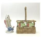 PASTEL CERAMIC FISH BUD VASE & FISH CADDY BASKET