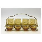 VTG LIBBEY TEMPO GLASSWARE CADDY 8 AMBER TUMBLERS