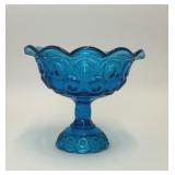 VTG LE SMITH MOON & STARS BLUE GLASS COMPOTE