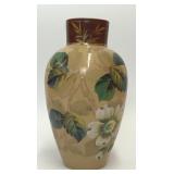 VTG ORNATE FLORAL HAND PAINTED OPALINE GLASS VASE