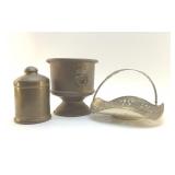 BRASS LION PLANTER, HUMIDOR, TRAY BASKET