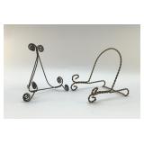 2 ANTIQUE METAL PLATE STANDS