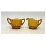 VTG AMBER PRESSED GLASS CREAMER SUGAR SET