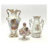 VTG DRESDEN LACE PORCELAIN FIGURE VICTORIAN VASES