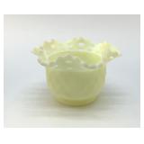 FENTON CUSTARD GLASS BASKET, RETICULATED GLOWS!