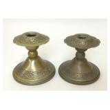 2 COPPER PLATED NICKLE SILVER ETCHED CANDLESTICKS
