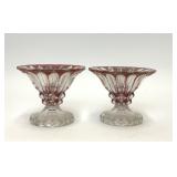 2 VTG RED FLASHED BLOSSOM SHAPED CANDLEHOLDERS