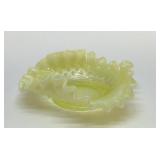 FENTON URANIUM GLASS RUFFLED CANDY DISH