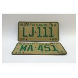 1969 NORTH CAROLINA LICENSE PLATES
