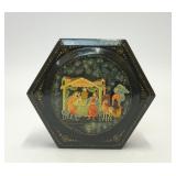 OCTAGONAL RUSSIAN LACQUER FOLK ART BOX