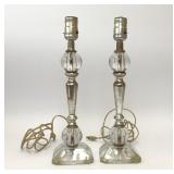 VTG PAIR CLEAR GLASS BALL AND METAL LAMPS