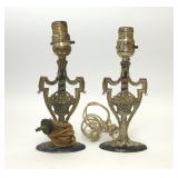 2 ART NOUVEAU BLACK GOLD METAL BASKET LAMPS
