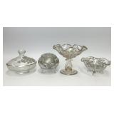4 PIECES VTG FLANDERS GLASS POPPY SILVER OVERLAY