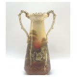 ANTIQUE HAND PAINTED COUNTRYSIDE SCENE VASE