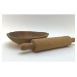 VTG ROLLING PIN AND DOUGH BOWL 15"
