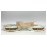 3 VTG FIRE KING ROUND CASSEROLE CAKE DISHES