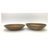 2 PRIMITIVE HAND TURNED WOODEN BOWLS